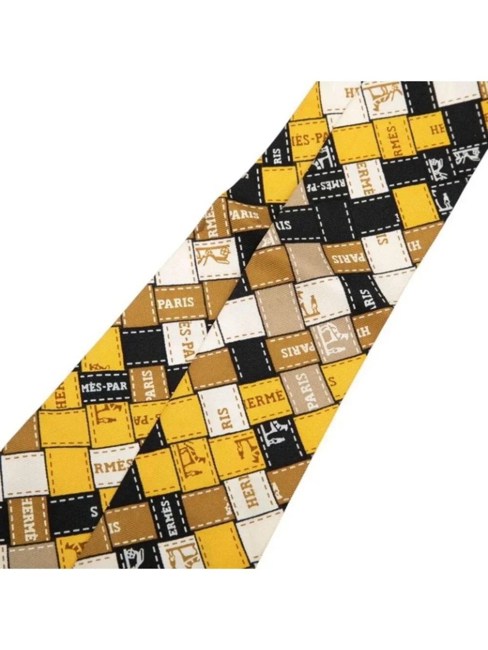 Hermes Twilly Bolduc Scarf Yellow Black Beige Silk